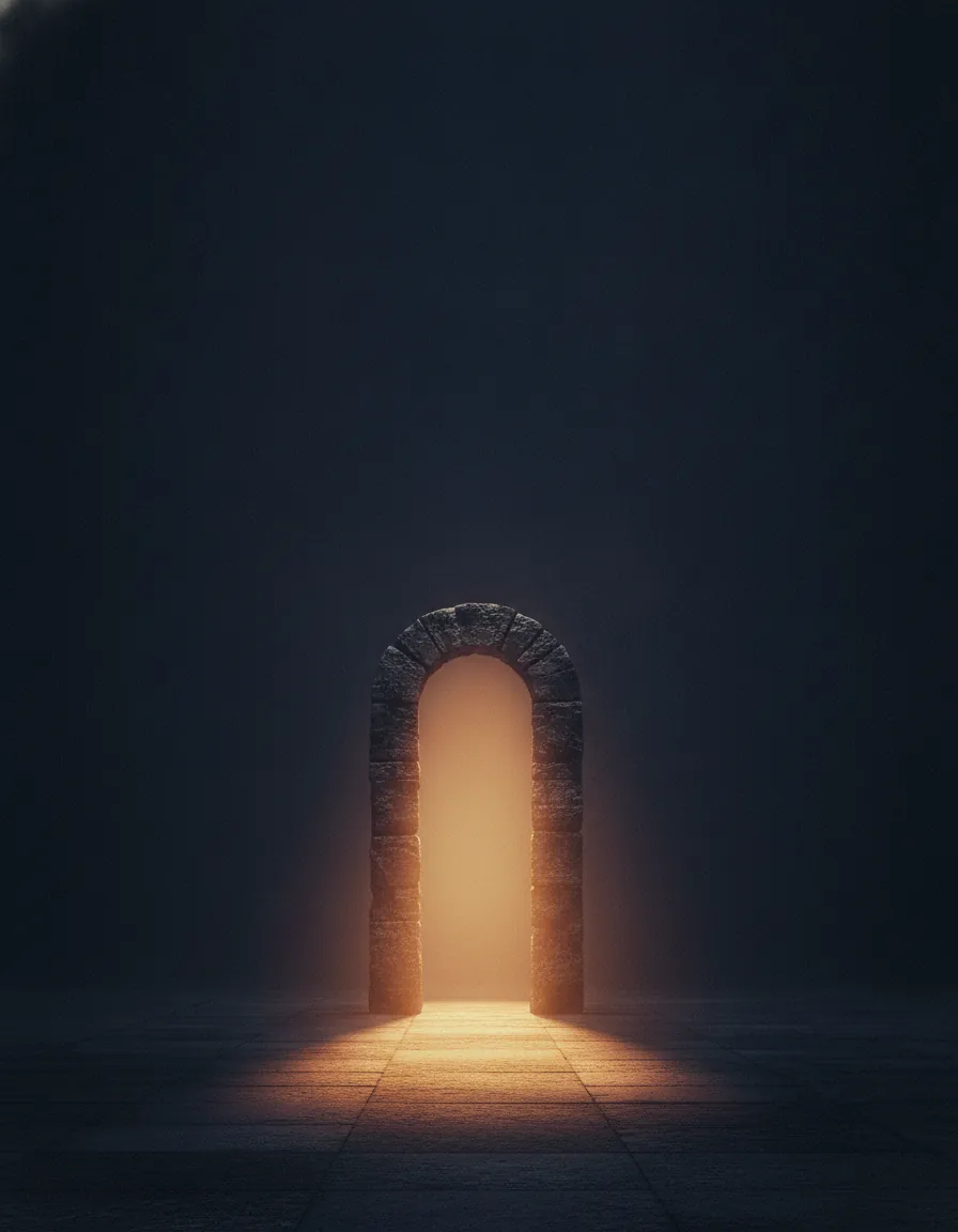 A warm doorway opening in a dark room